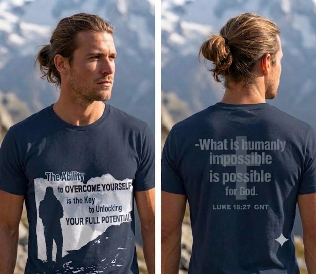 OVERCOME YOURSELF TEE - Luke 18:27 GNT